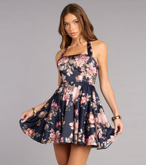 Gabriella Satin Floral Lace-Up Dress