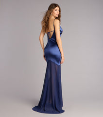 Kayla Satin Open Back Chiffon Formal Dress