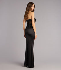 Cora Satin Corset Slit Formal Dress