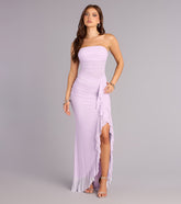 Sienna Mesh Ruffle Slit Formal Dress