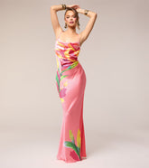Vacation Glow Floral Satin Maxi Dress