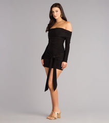 Soft Drama Off Shoulder Side Tie Mini Dress