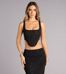Undeniably You Rhinestone Mesh Corset Top