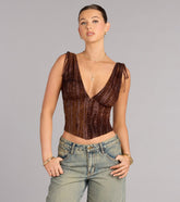 Caught Your Eye Flocked Velvet Corset Top