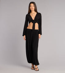 Weekend Mood Long Sleeve Tie-Front Crop Top