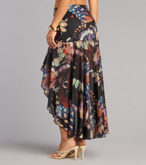 Flirty Vibe Butterfly Print Mesh Maxi Skirt