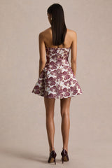 Federica | Burgundy And Gold Jacquard Bandeau A-Line Mini Dress