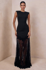 Fianna | Black Crew-Neck Maxi Dress With Lace Skirt