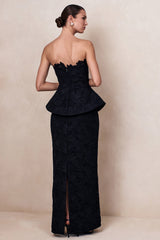 Delvine | Black Lace Bandeau Corset Maxi Dress