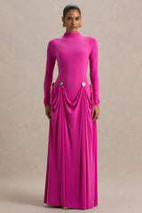 Caprice | Hot Pink High-Neck Maxi Dress With Embellished Details
