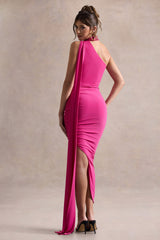 Icon | Dark Pink One Shoulder Cut-Out Maxi Dress With Scarf