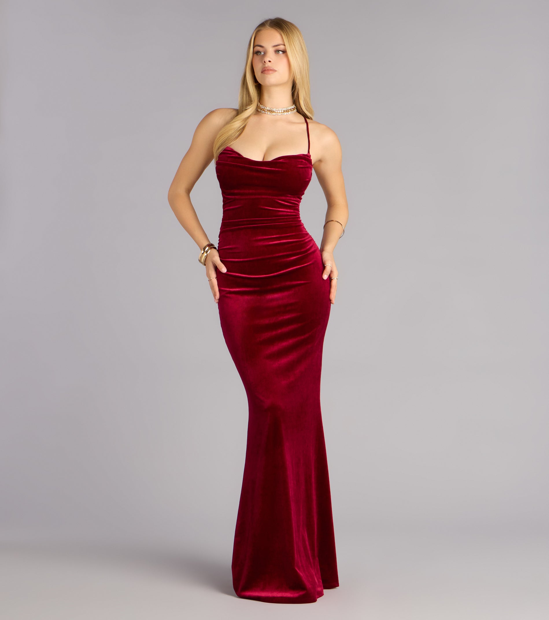 Daphne Velvet Lace-Up Mermaid Formal Dress