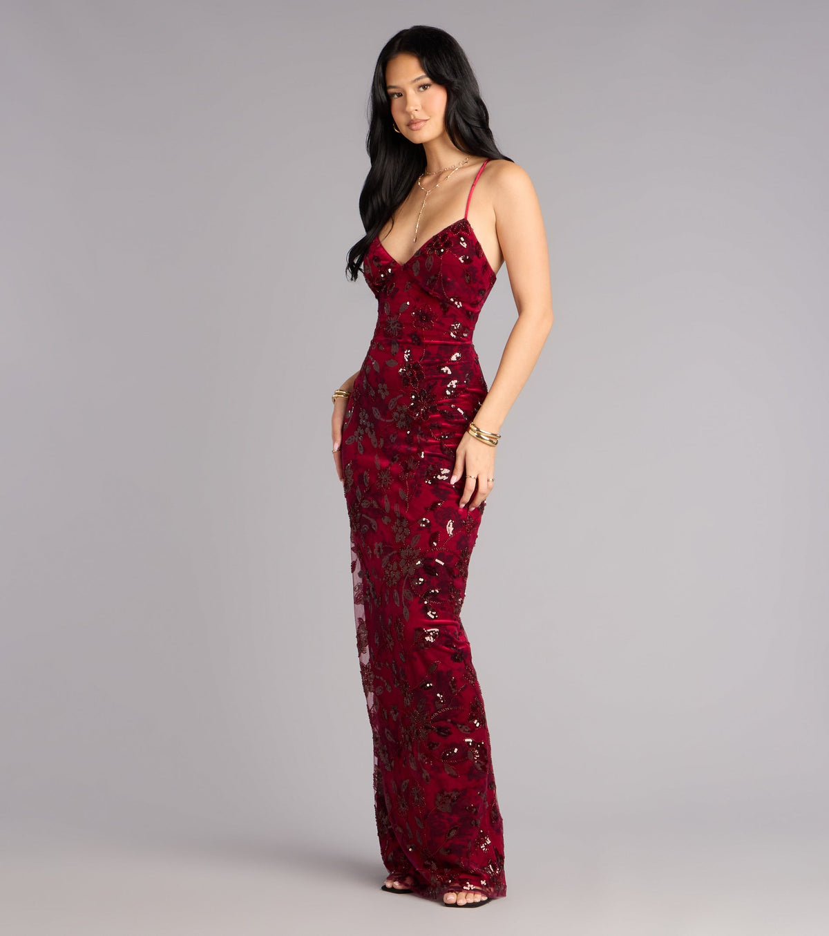 Mollie Sequin Bead Column Formal Dress