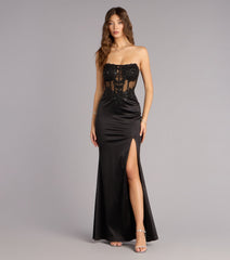 Cora Satin Corset Slit Formal Dress