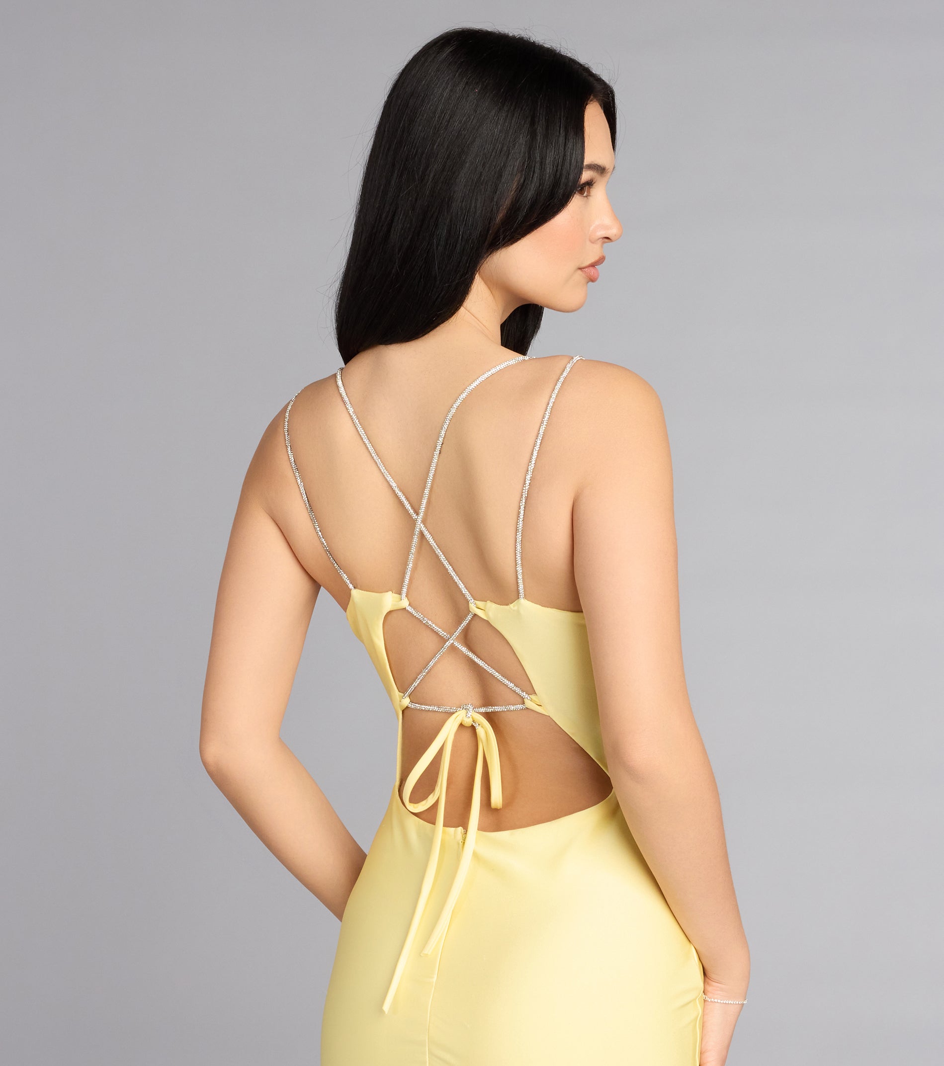 Eve V-Neck Rhinestone Lace-Up Formal Dress