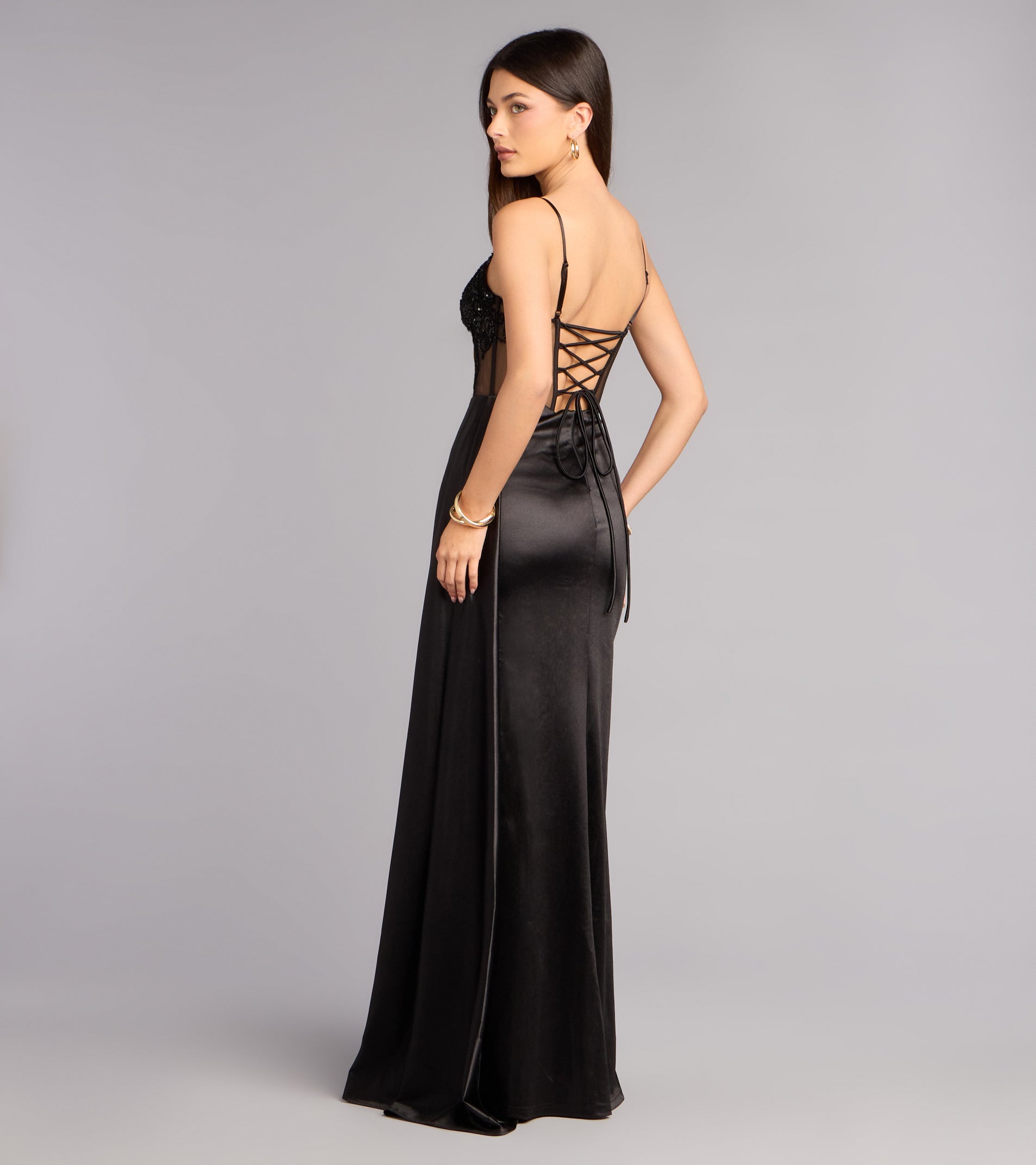 Violet Satin Corset Sash Formal Dress