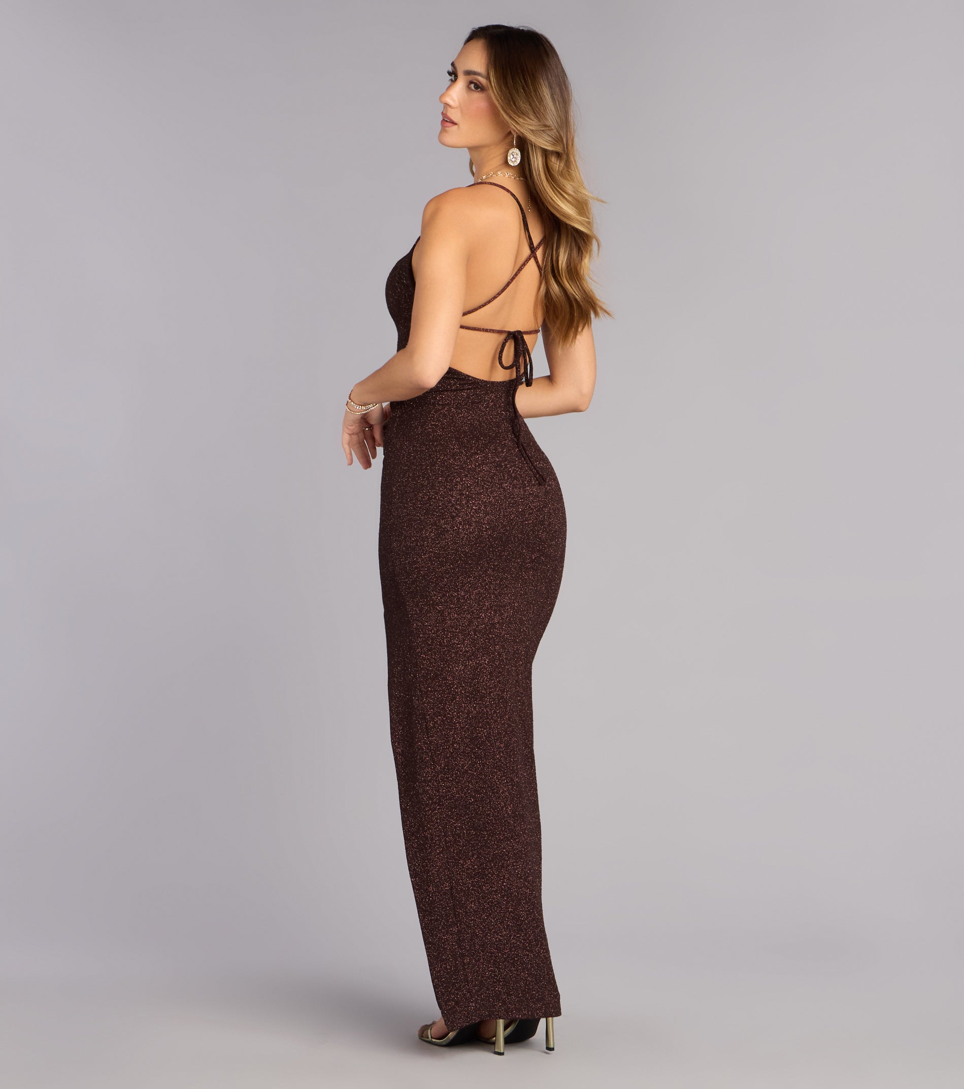 Eva Glitter Lace-Up Column Formal Dress
