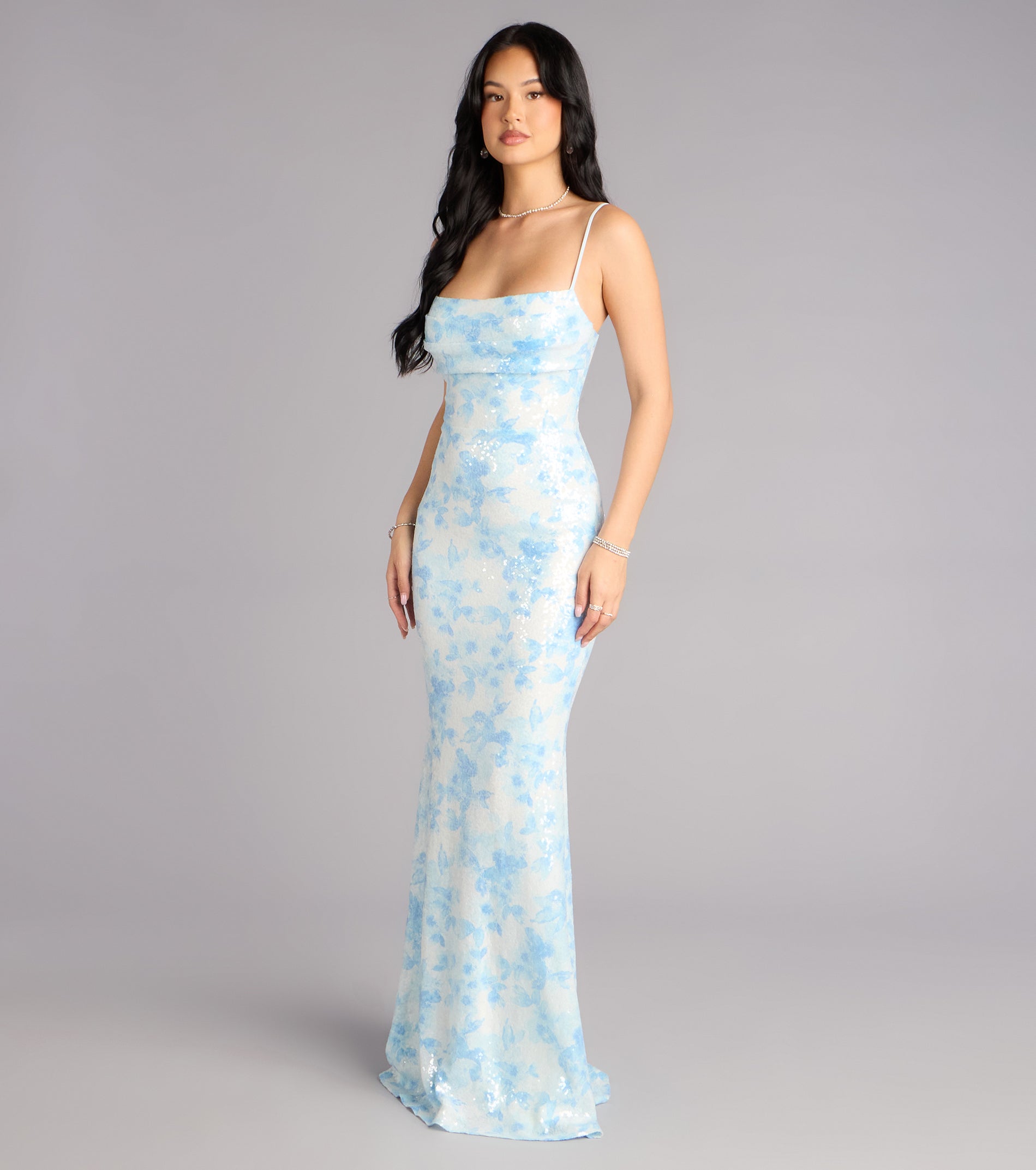 Justina Sequin Floral Formal Dress