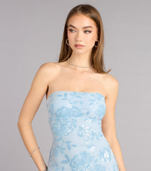 Isabel Sequin Floral Strapless Formal Dress