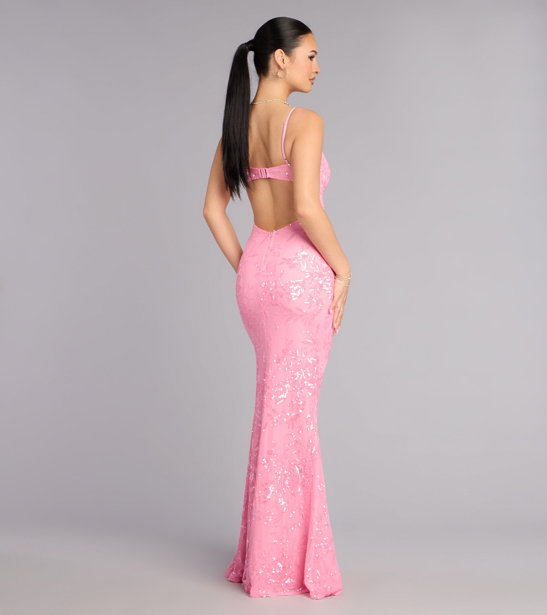Lilyanna Floral Sequin Slit Formal Dress