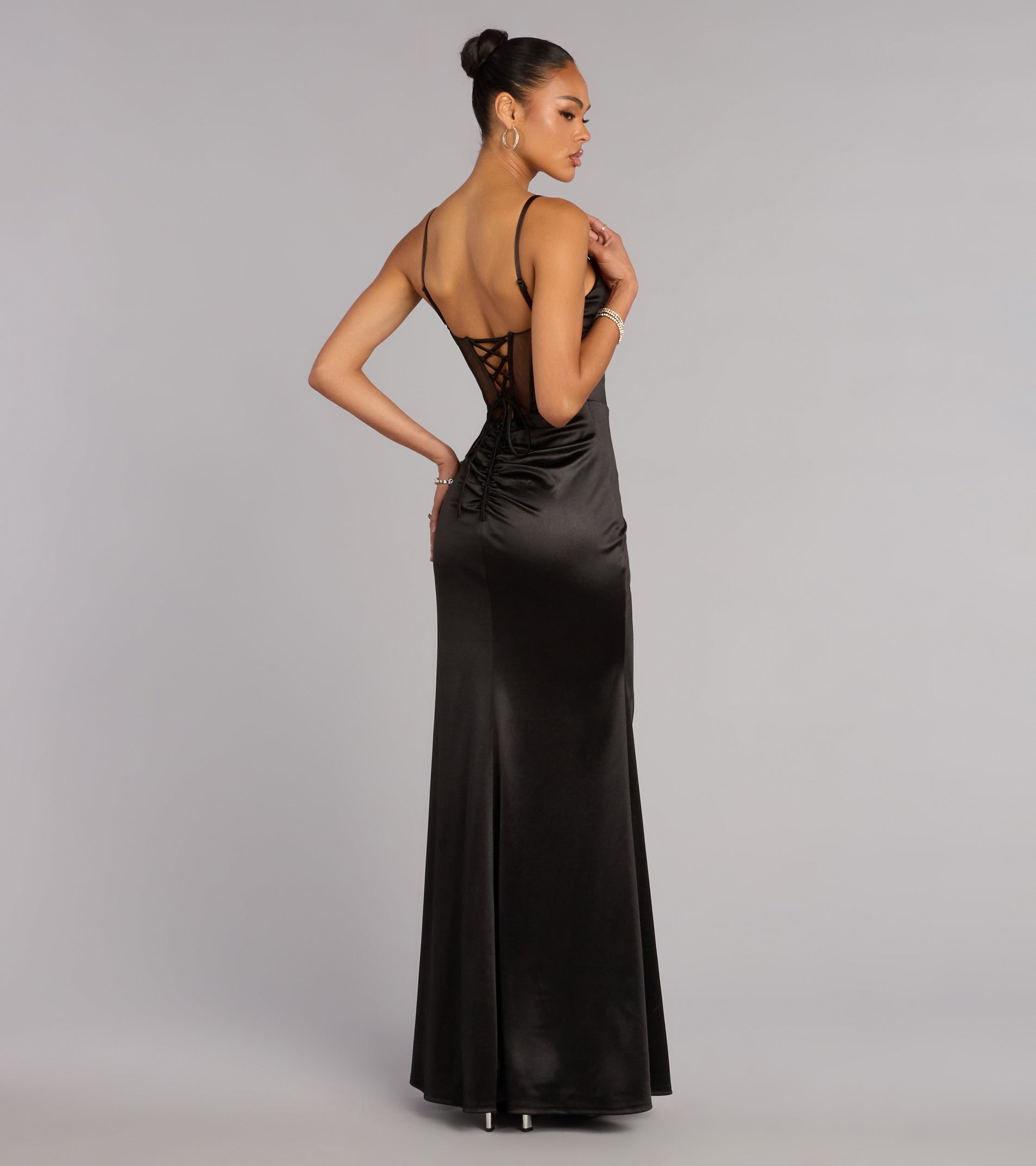 Ruth Satin Corset Slit Formal Dress