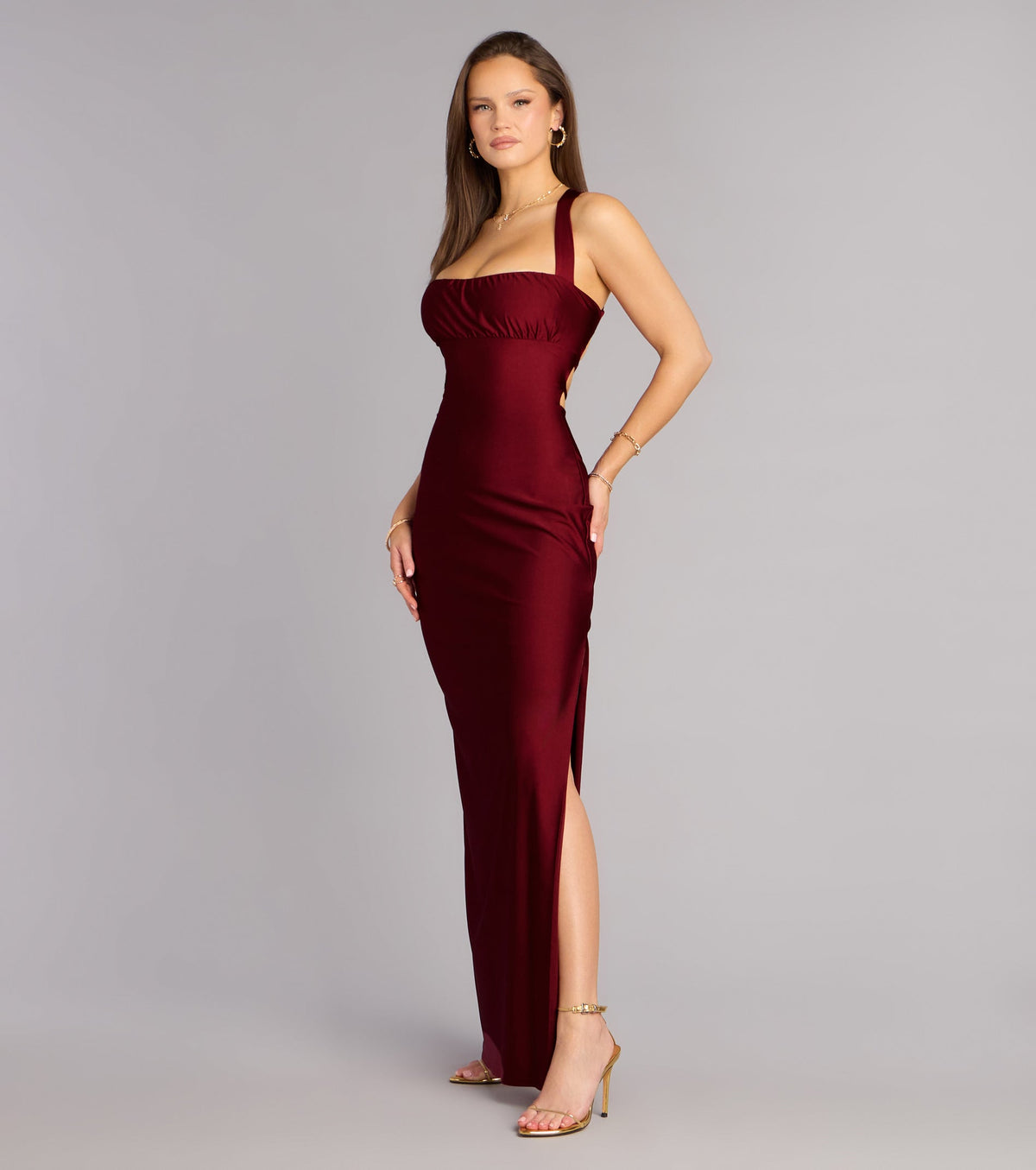Rey Lace-Up Column Formal Dress