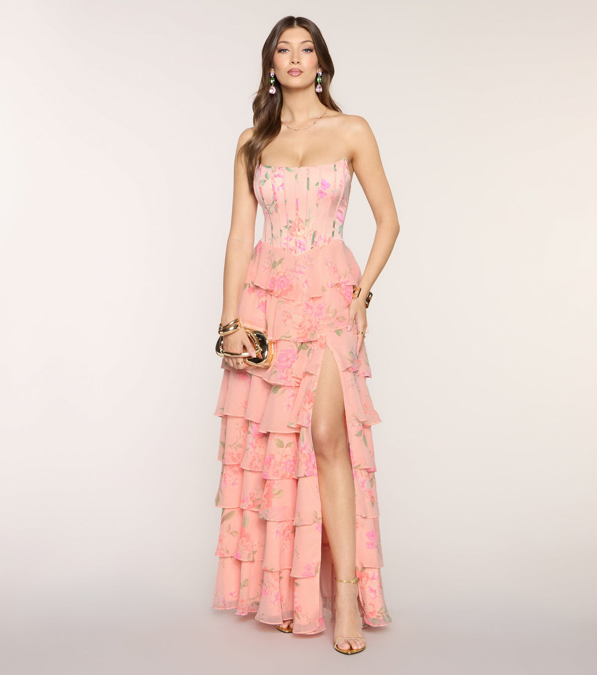 Elira Floral Chiffon Ruffle Formal Dress