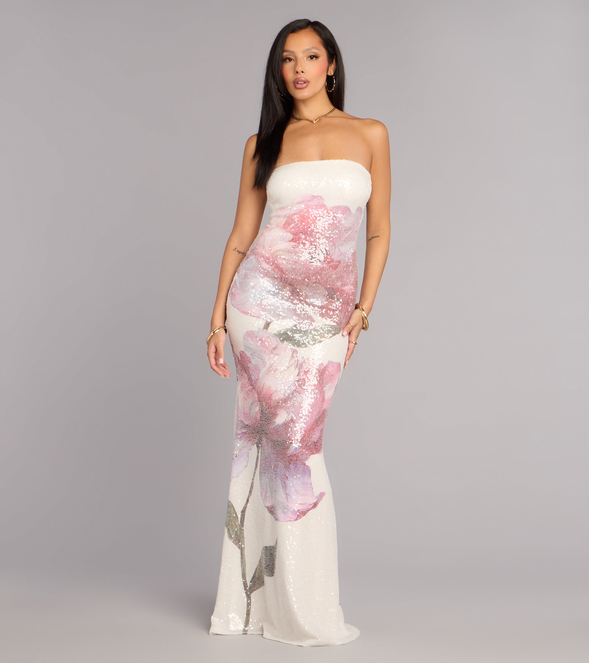 Kiki Floral Sequin Formal Dress