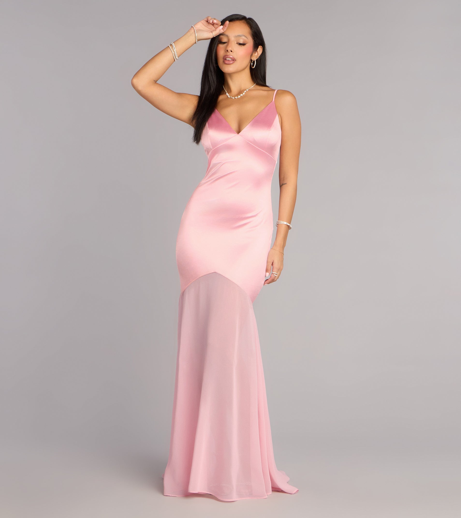Sandy Satin Tie-Back Chiffon Formal Dress