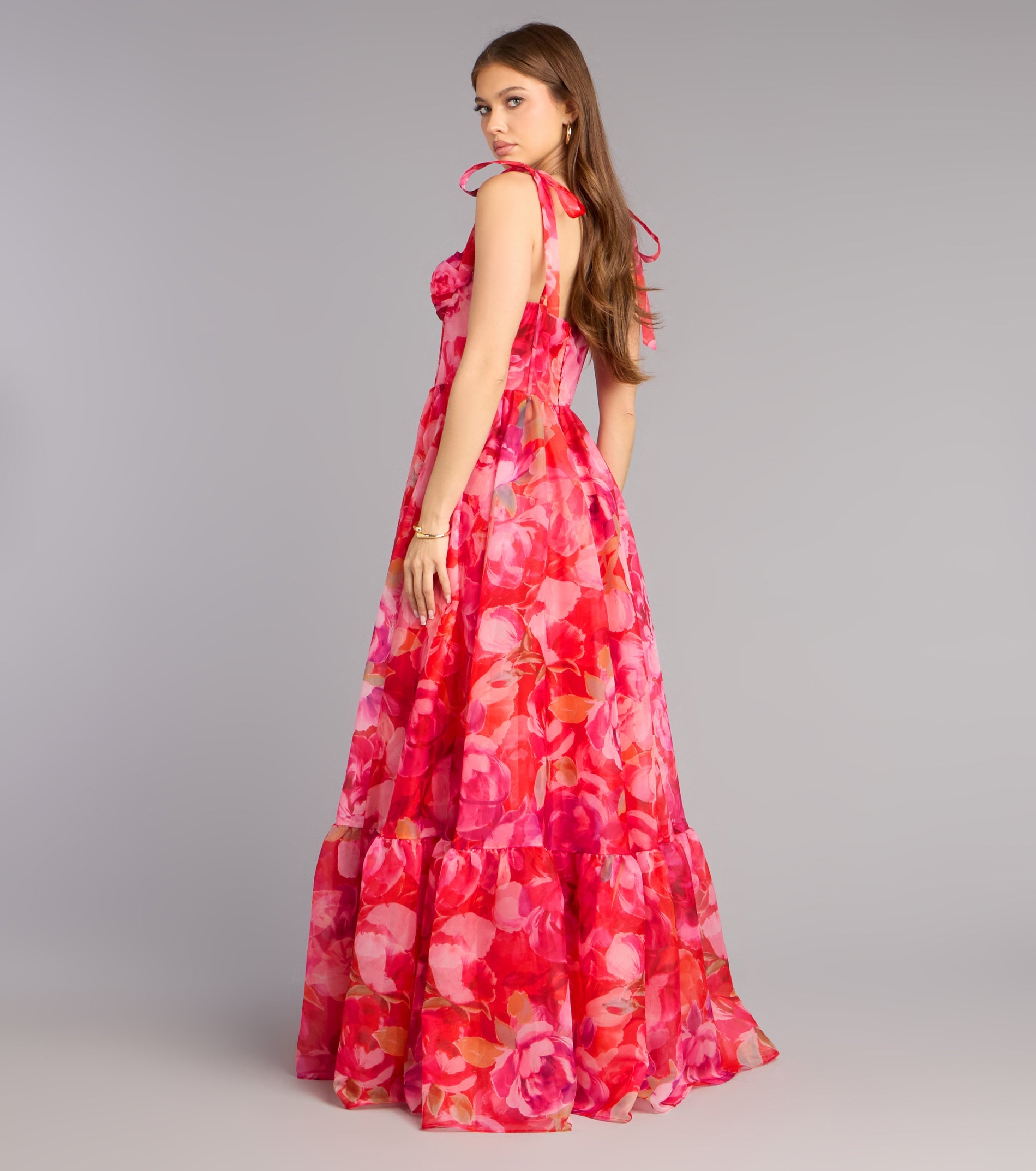 Elana Floral A-Line Slit Formal Dress