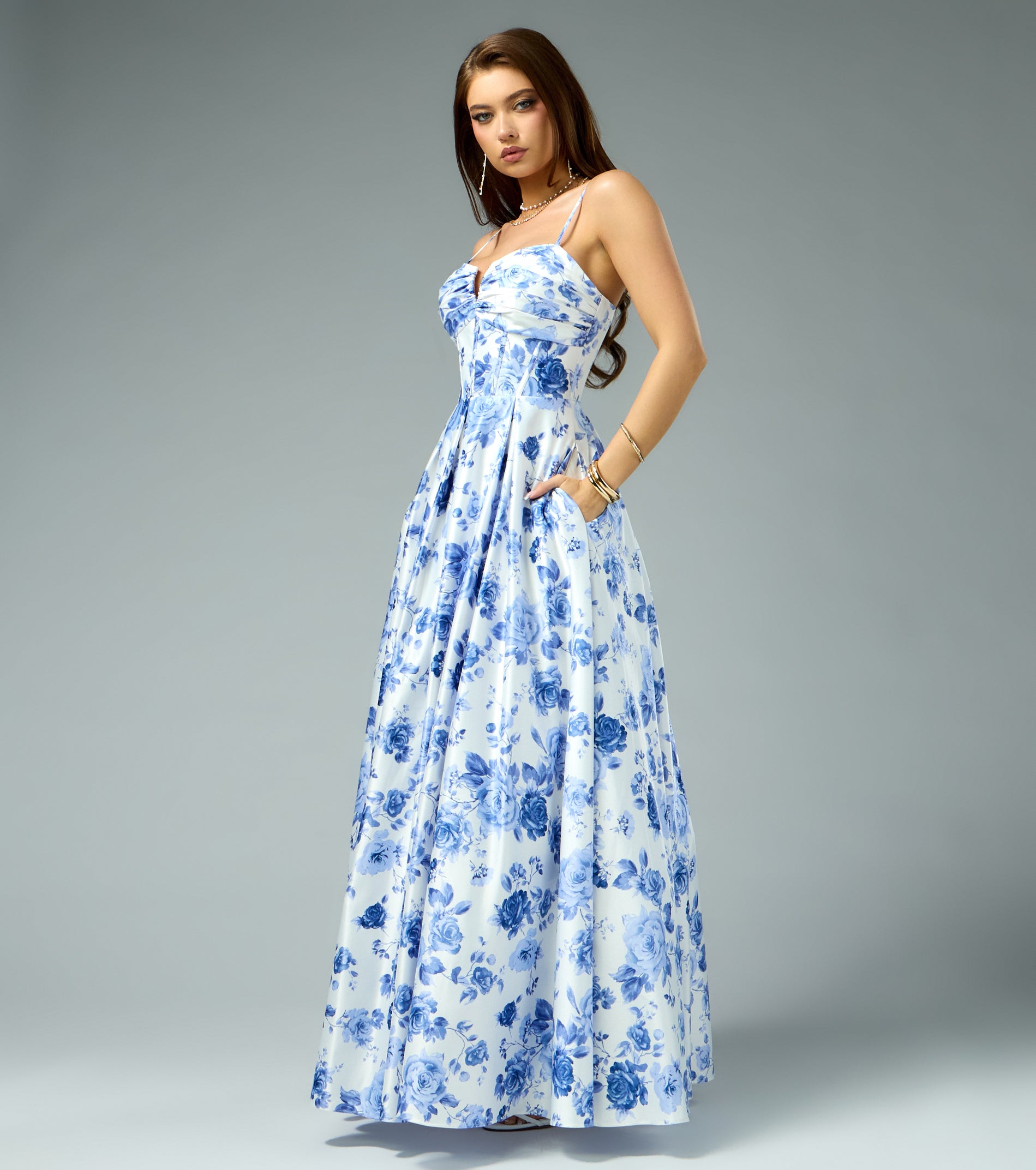 Sutton Floral Satin A-Line Ball Gown