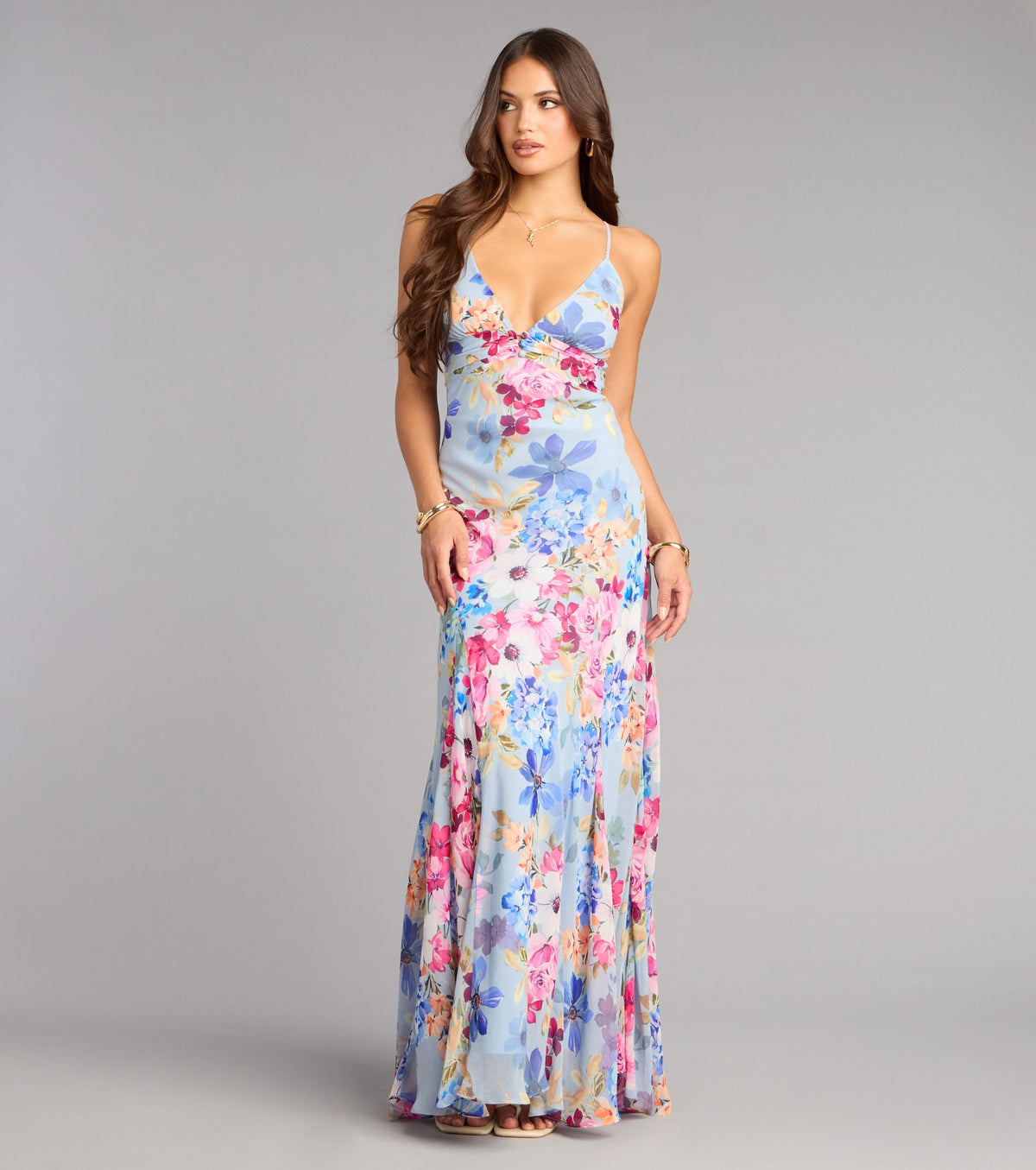 Flirty RSVP Floral Chiffon Maxi Dress