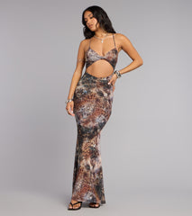 Wild Plans Animal Print Cutout Maxi Dress
