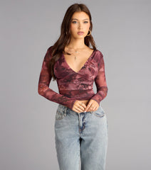 Soft Focus Drama Mesh Plunge Crop Top