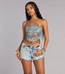 Sunset Energy Beaded Fringe Crop Top