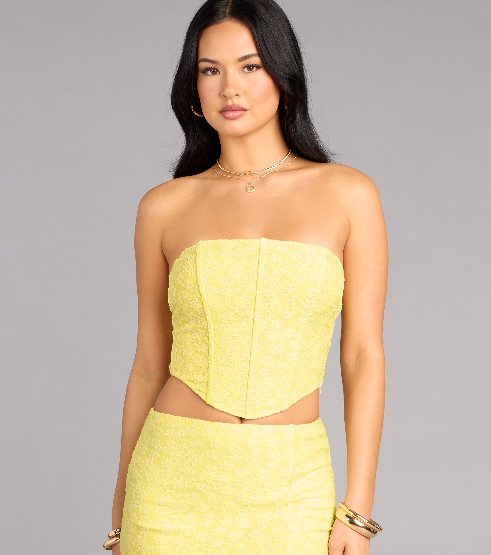 Soft Spoken Chic Flocked Lace Corset Top