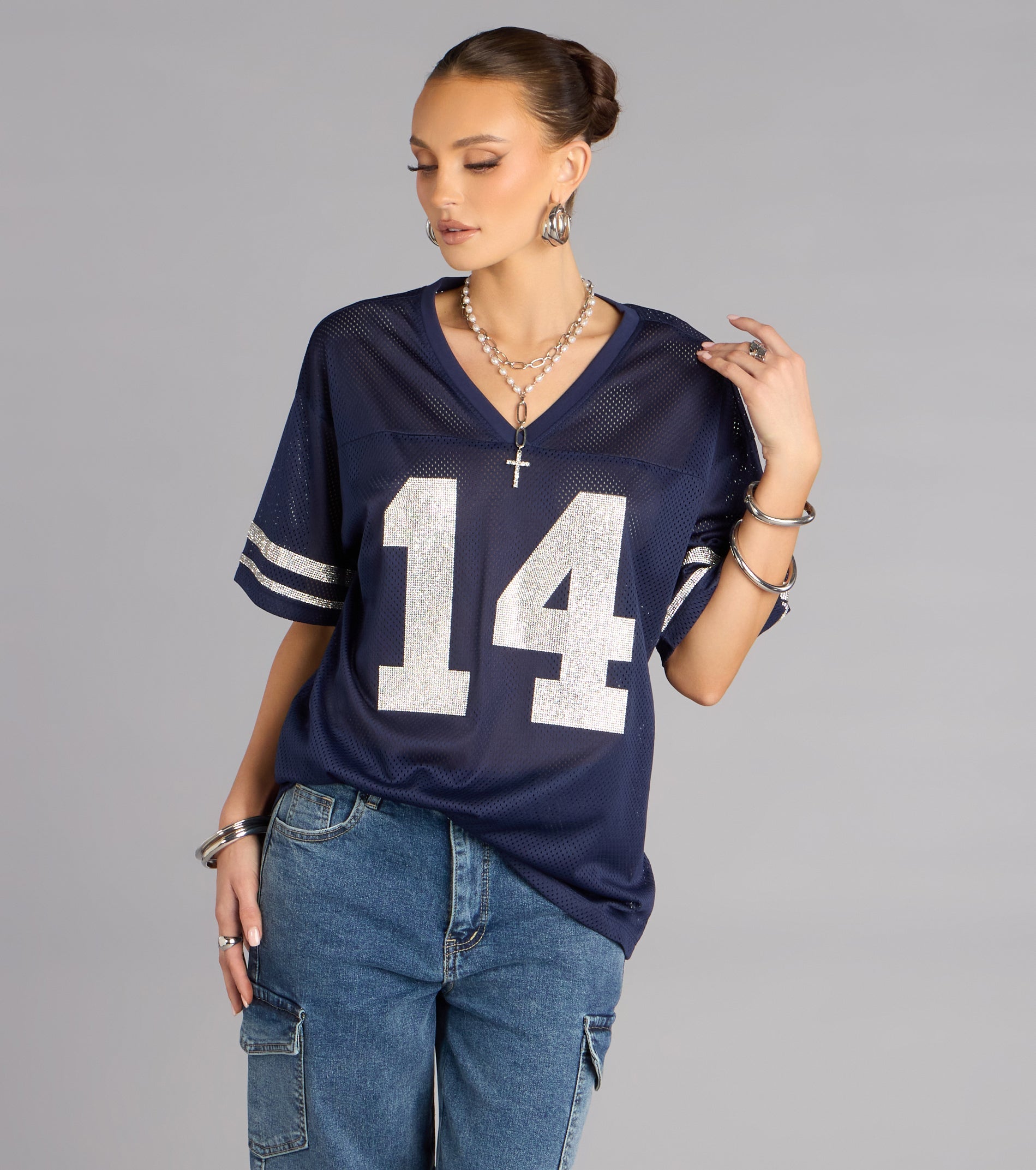 Game Ready Glam Rhinestone Jersey Top