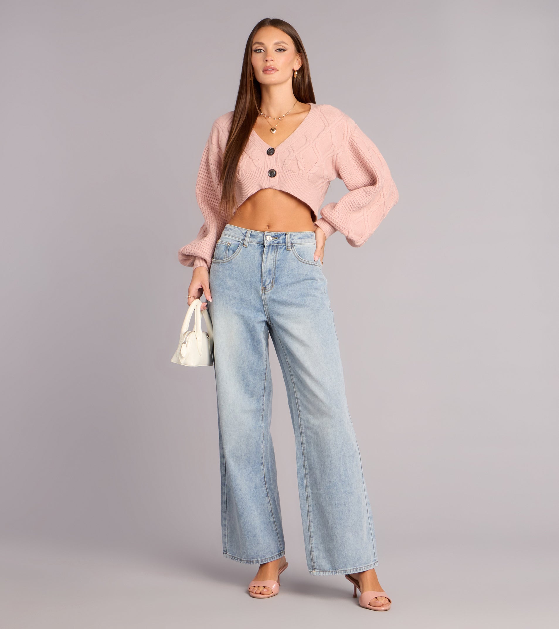 Off Duty Charm Cable Knit Crop Cardigan