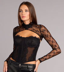 Sheer Confidence Lace Mock Neck Long Sleeve Topper
