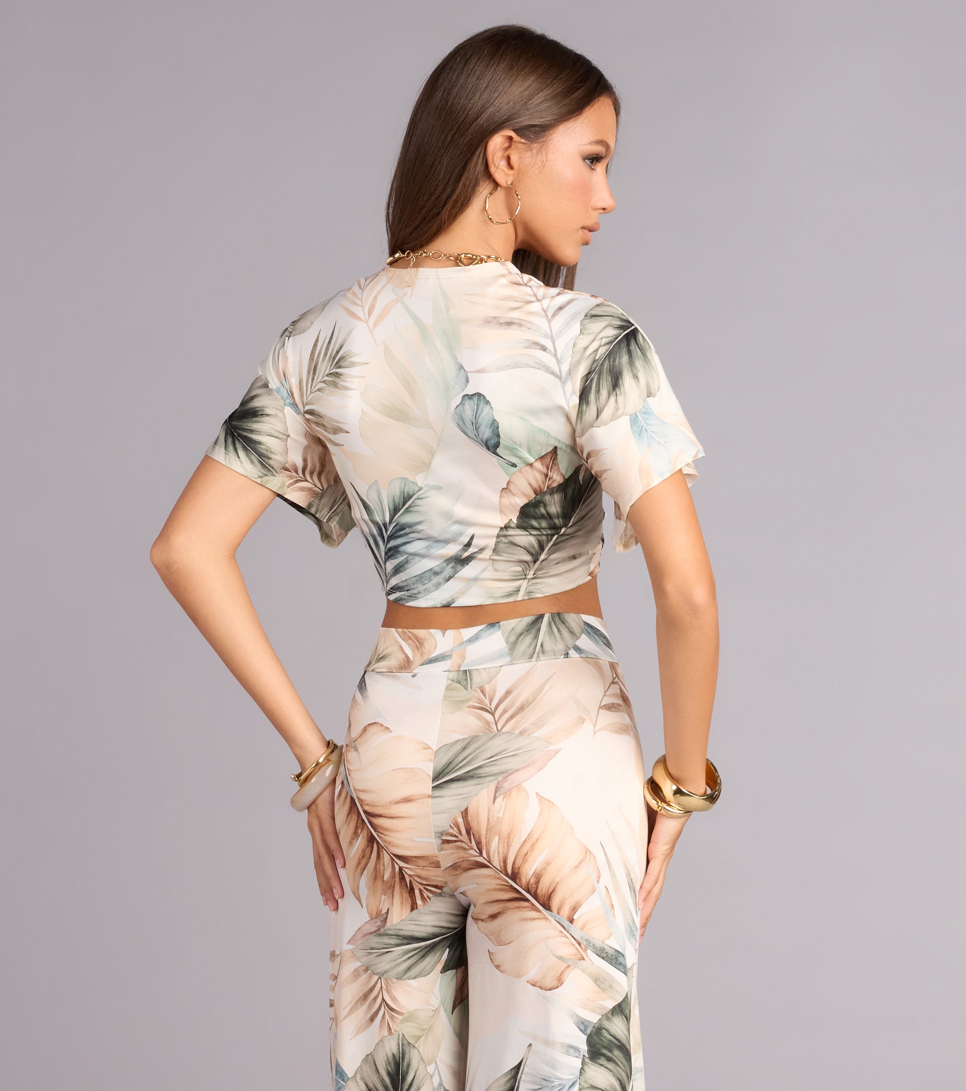 Getaway Mode Tropical Print Tie-Front Top