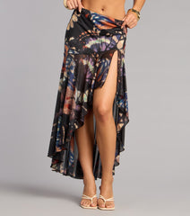 Flirty Vibe Butterfly Print Mesh Maxi Skirt