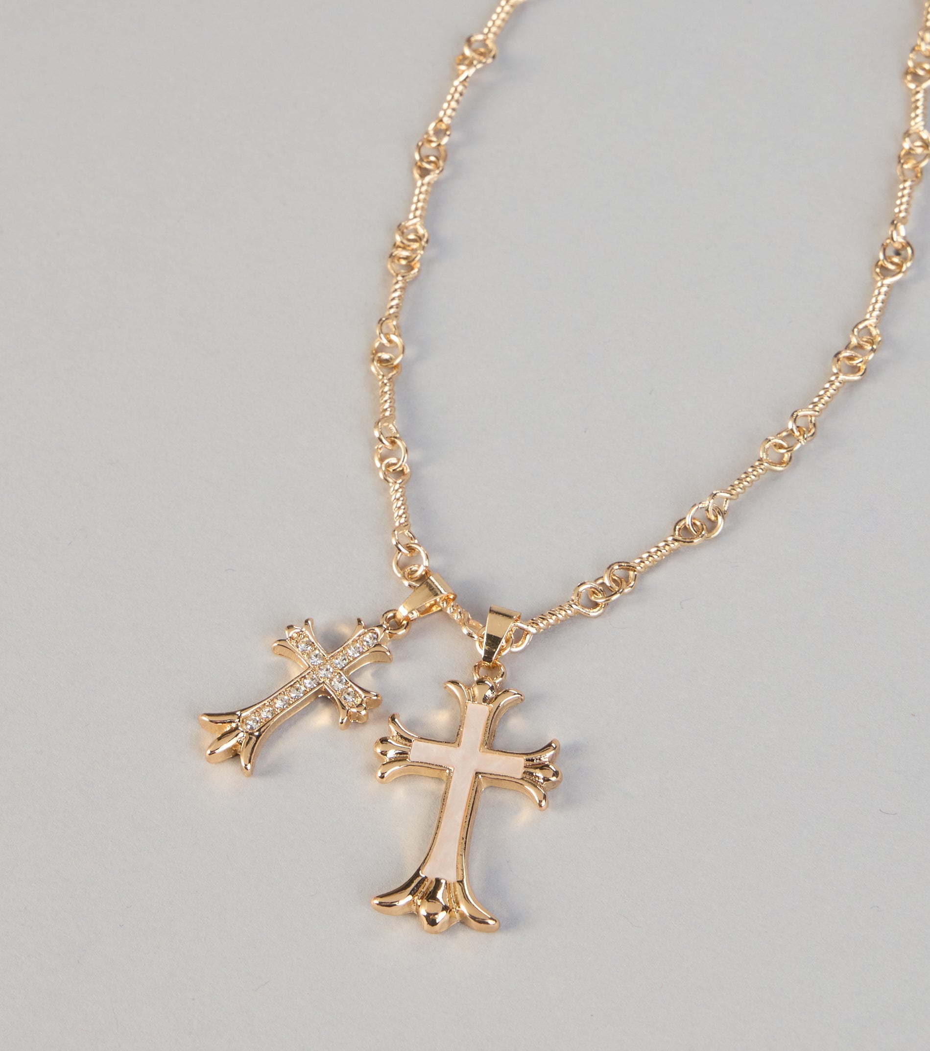Layered Faith Double Cross Necklace
