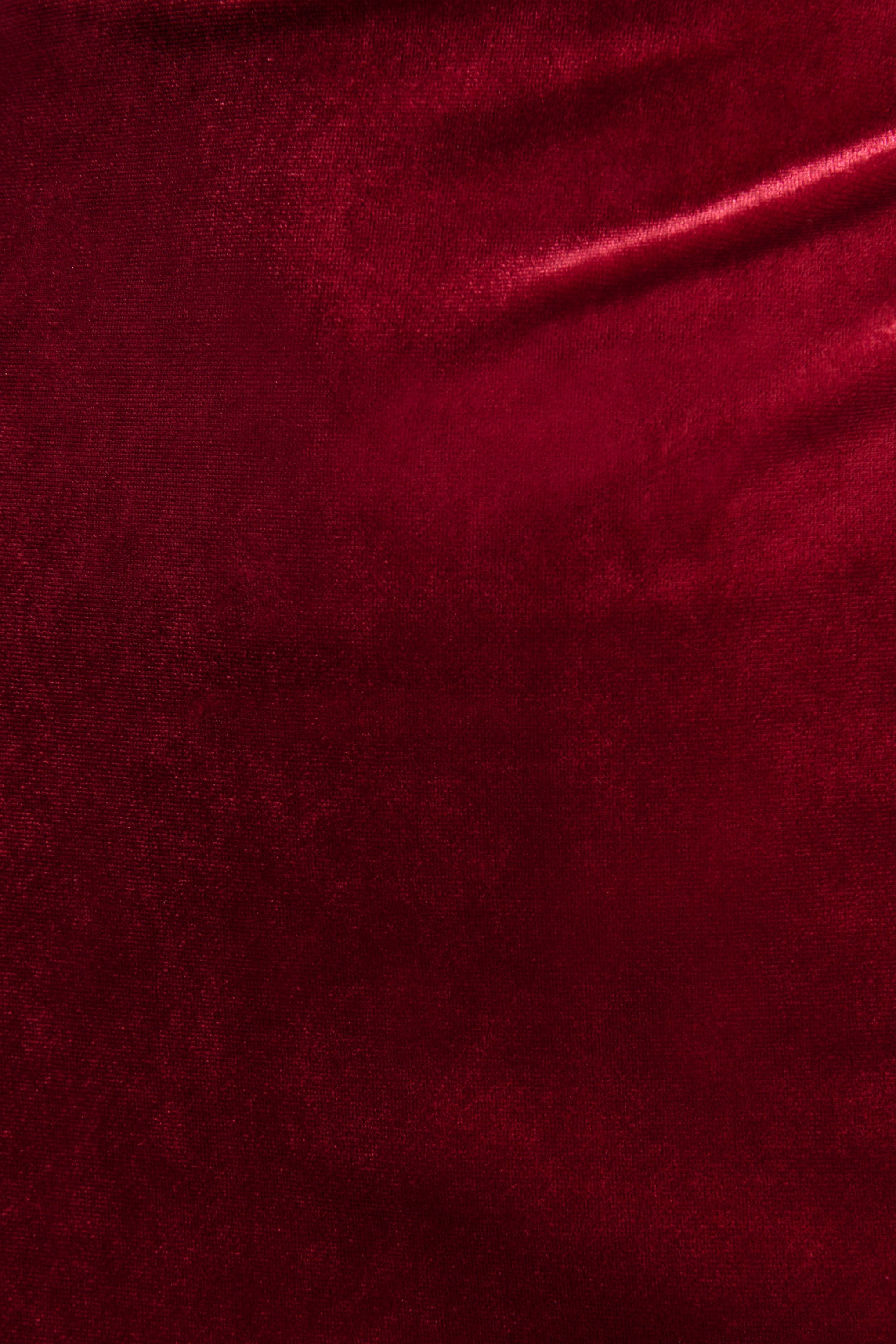 Nivina | Red Velvet High-Neck Midi Dress With Cap-Sleeves