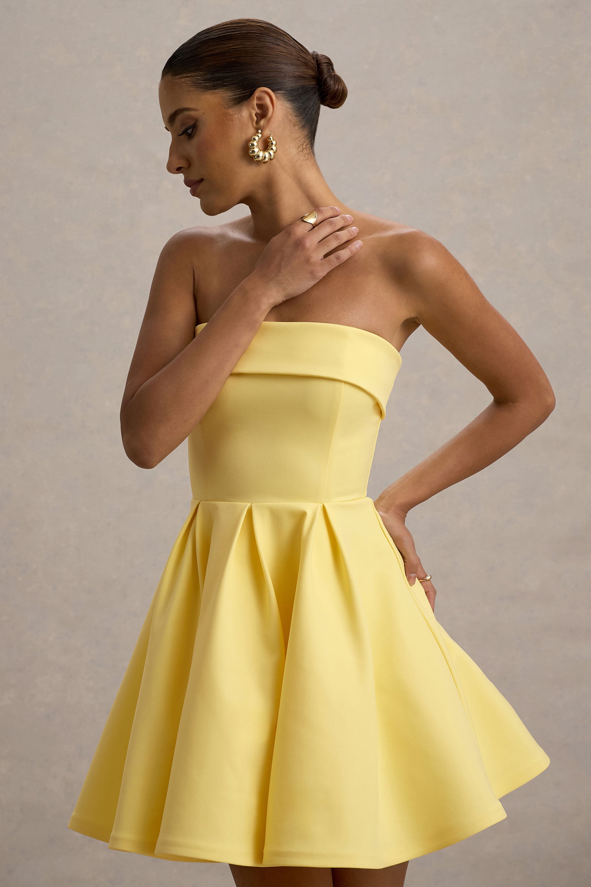 Bruna | Lemon Bandeau Skater Mini Dress