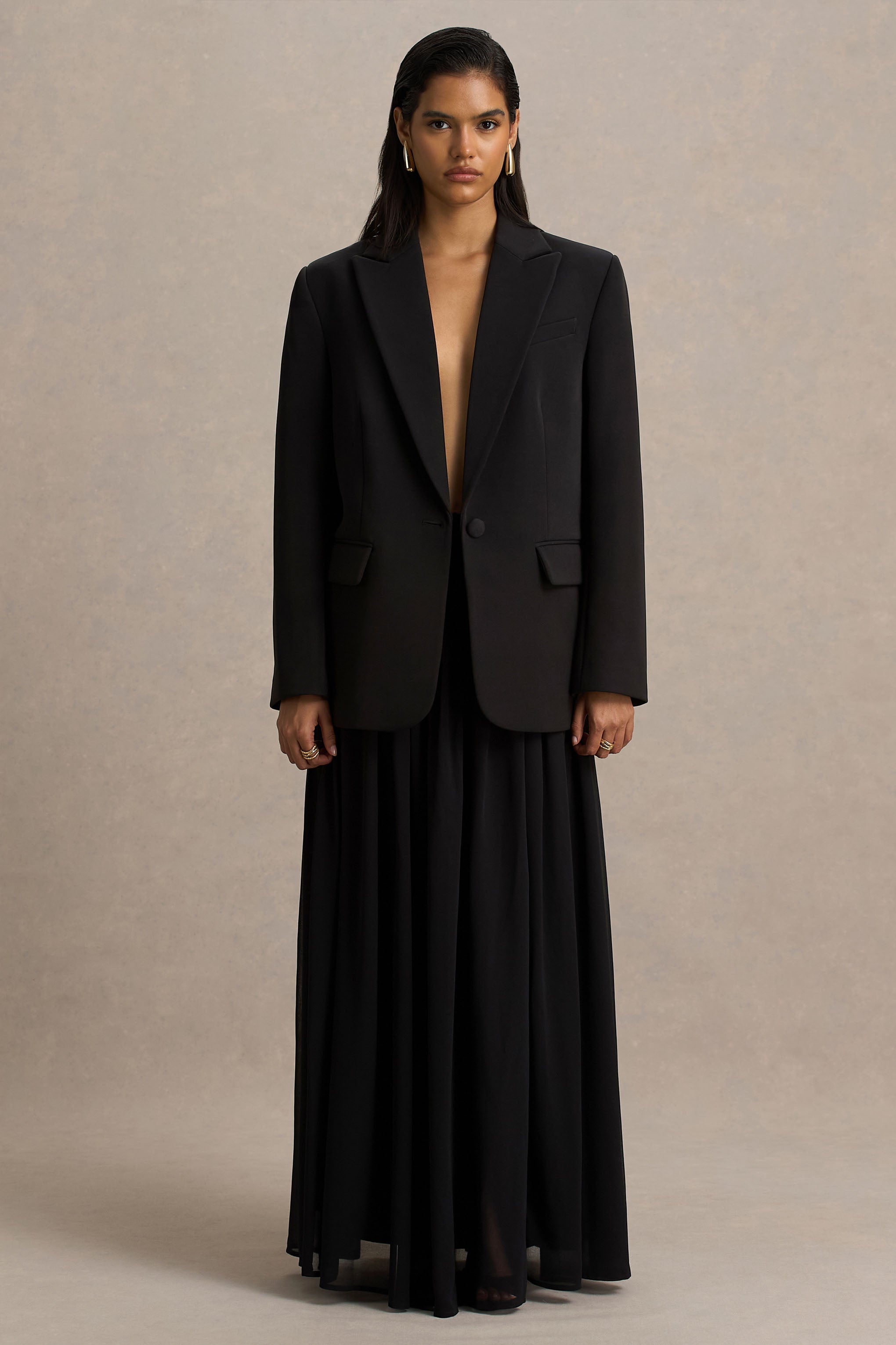 Spencer | Black Chiffon Pleated Maxi Skirt