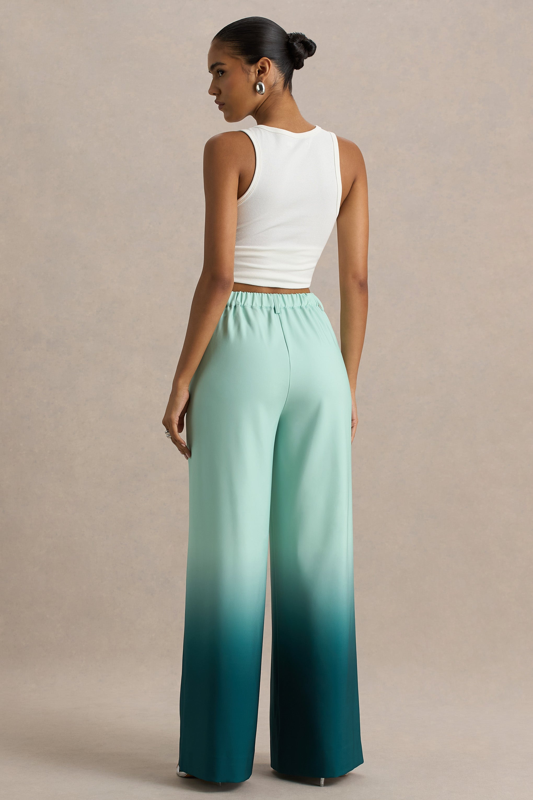 Safia | Emerald Ombre Satin Wide-Leg